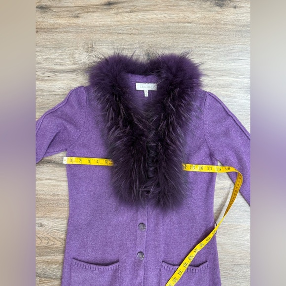 Escada Purple Wool Raccoon Fur Collar Detail Cardigan Size 34 Small - Picture 13 of 15